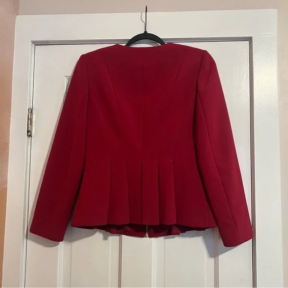 DONNA KARAN RED RASPBERRY FUCHSIA PEPLUM BLAZER JACKET SIZE 4 - Picture 2 of 7